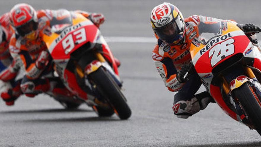 Dani Pedrosa, seguido de Marc Márquez y Scott Redding.