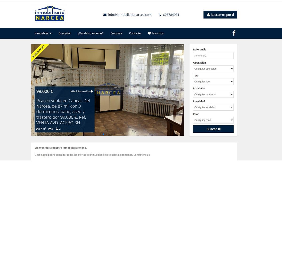 Portada de la web de Inmobiliaria Narcea
