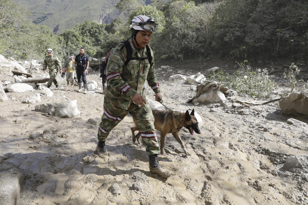 Equipos de rescate trabajan buscan desaparecidos tras una avalancha en Quetame, Colombia