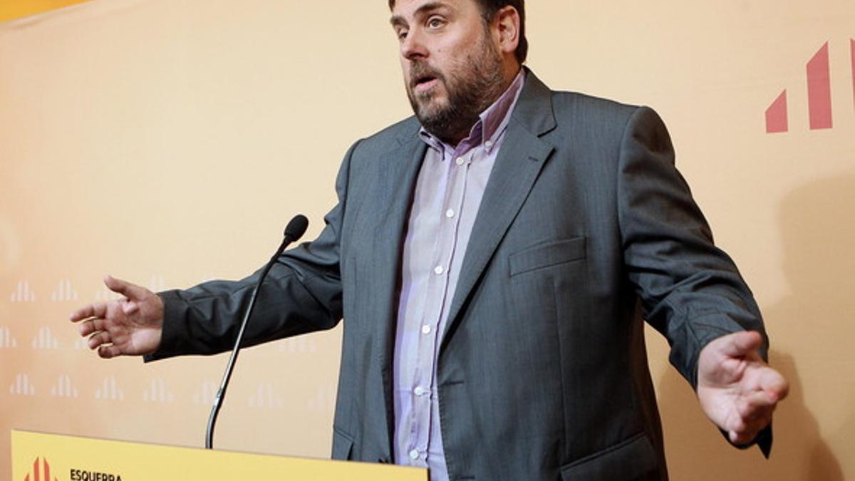 El presidente de ERC, Oriol Junqueras, durante su intervención en un consejo nacional del partido.