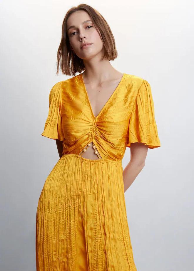 mango vestido satinado amarillo