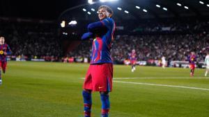 Lamine Yamal celebra su gol en el Carlos Belmonte ante el Albacete.