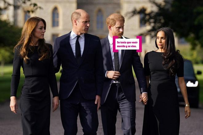 Kate Middleton, Guillermo, Harry y Meghan Markle se juntan para ver las flores de Isabel II