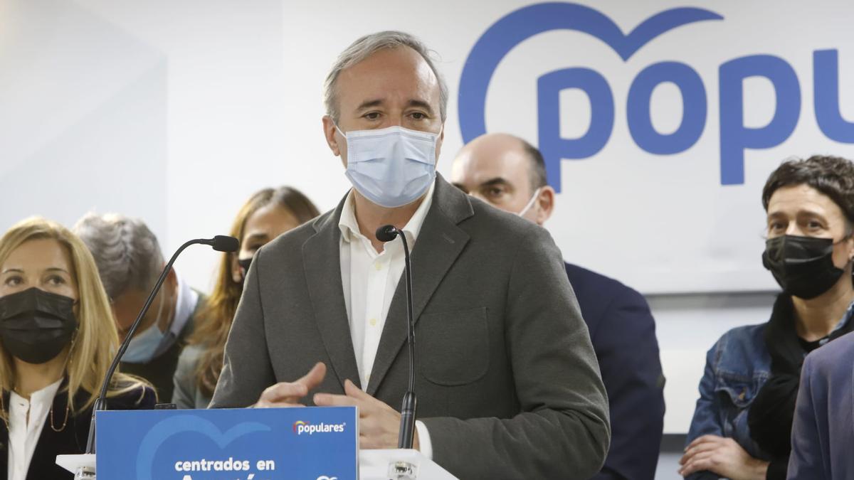 Jorge Azcón, durante su comparecencia después de la reunión del Comité Autonómico de Dirección.