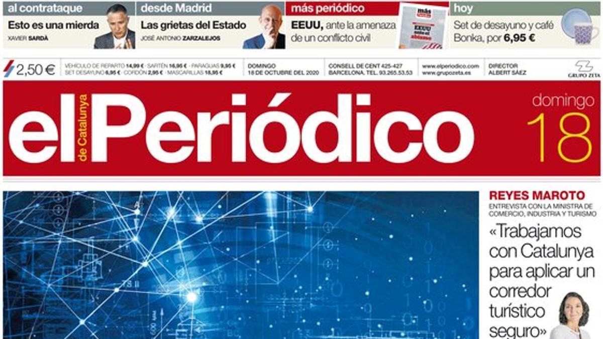 La portada de EL PERIÓDICO del 18 de octubre del 2020