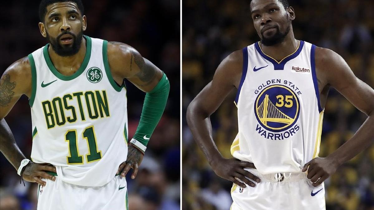 Kyrie Irving (izquierda) y Durant, dos de los defensores de que no se reanude la competición