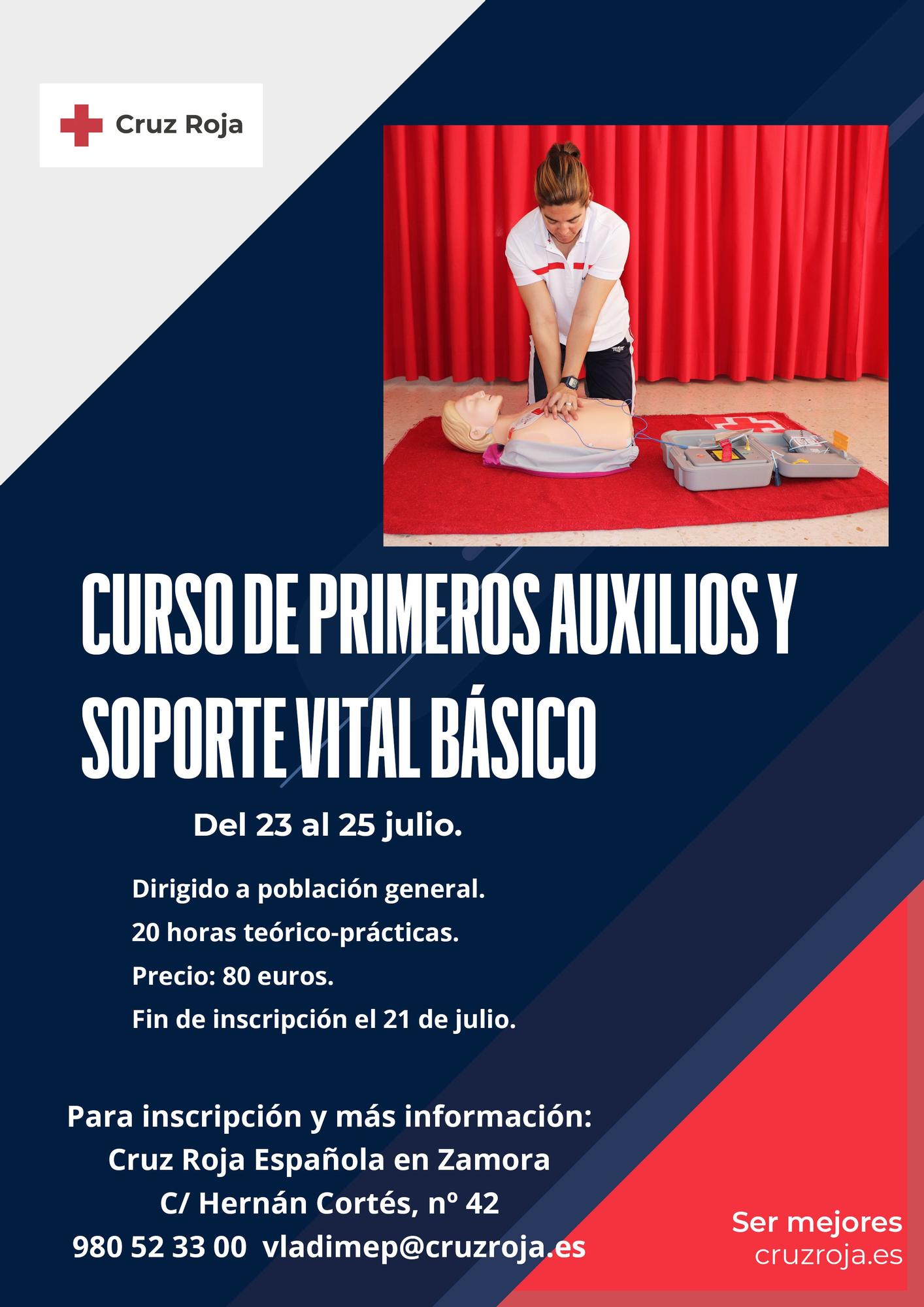 Cartel promocional del curso de Cruz Roja Zamora sobre primeros auxilios.