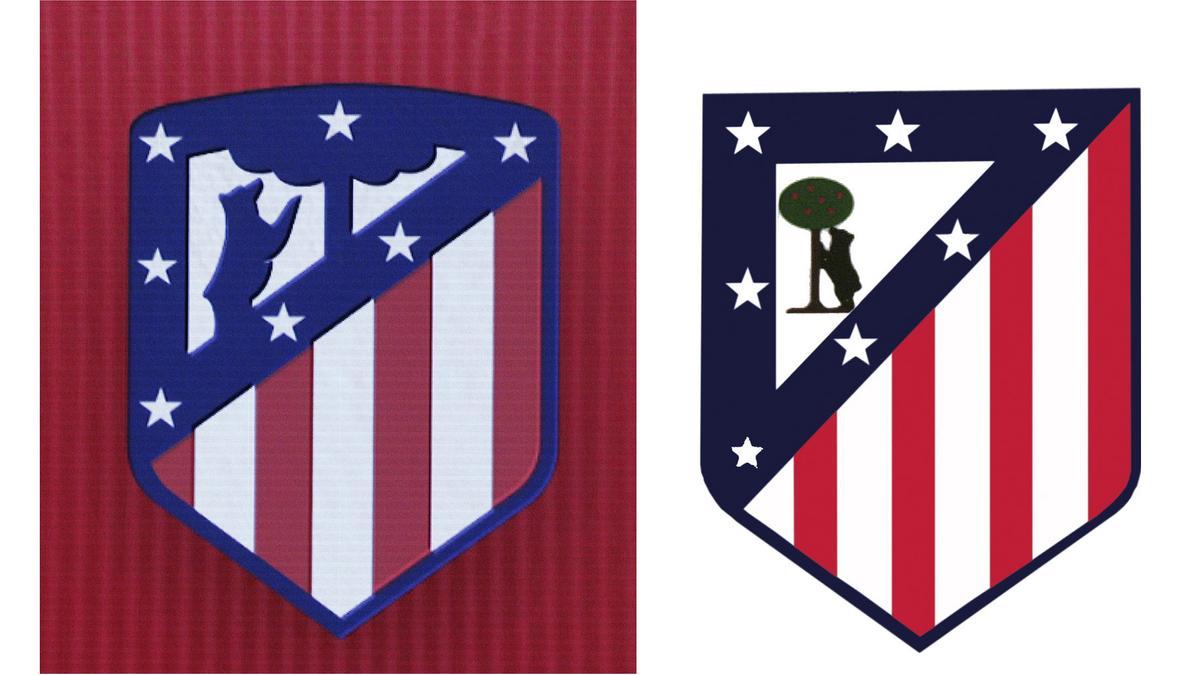 Los dos escudos del Atlético de Madrid: a la izquierda, el actual; a la derecha, el antiguo que podría recuperarse.