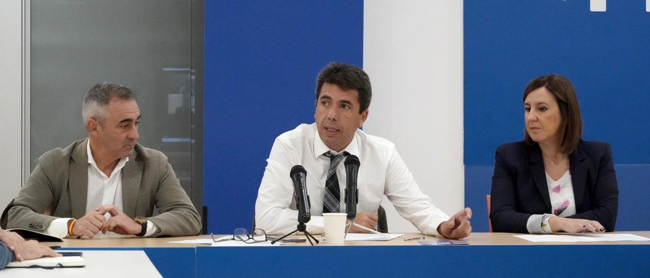 Mazón, Catalá y Barrachina presiden el comité de dirección del PPCV, este viernes en la sede del partido.