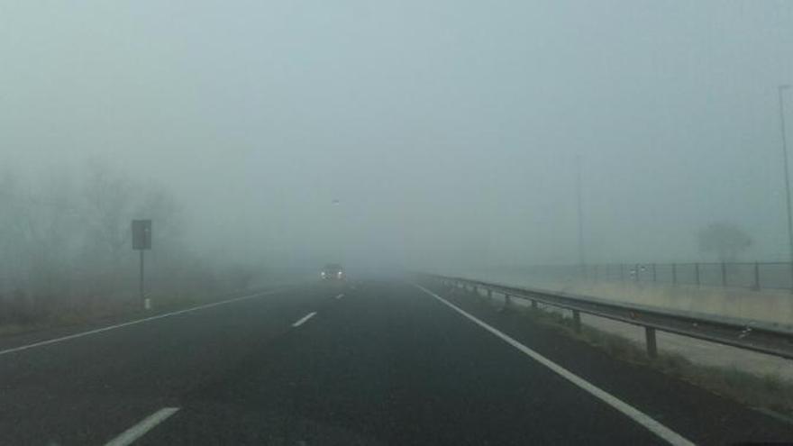 Nebel auf der Flughafen-Autobahn am Montagmorgen.