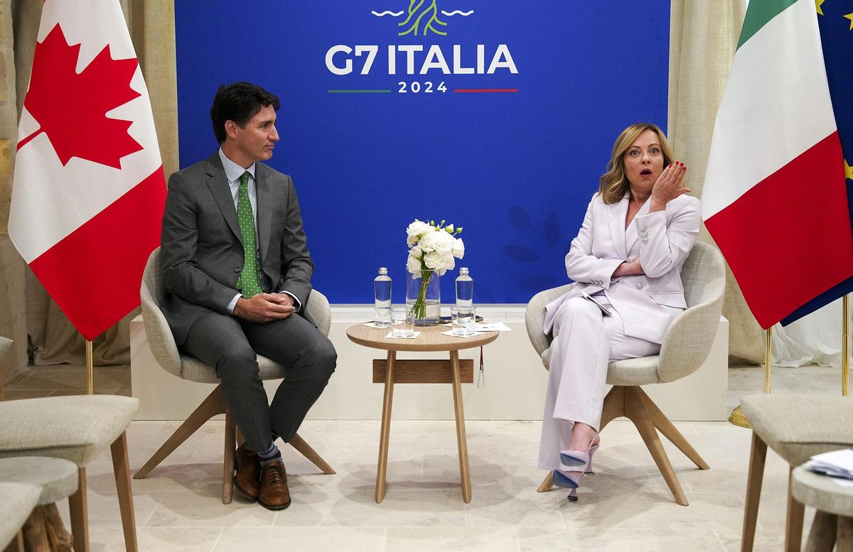 El primer ministro de Canadá, Justin Trudeau, durante su encuentro con Giorgia Meloni