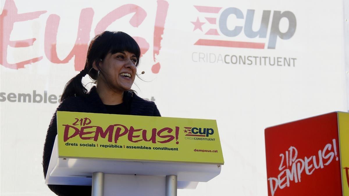 Anna Gabriel durante el acto de campaña de la CUP en Sabadell.