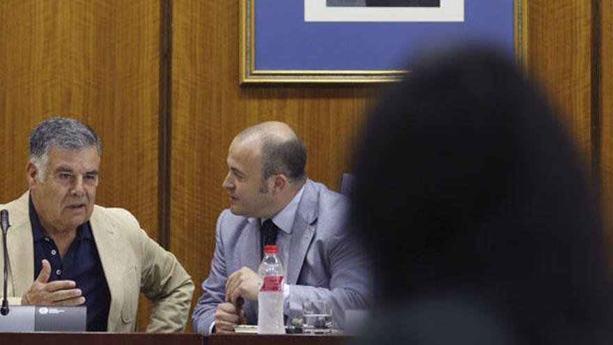 El exconsejero, a la izquierda, durante su comparecencia ante la comisión de investigación.