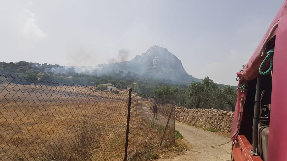 Vista del incendio, con el Peñón al fondo.