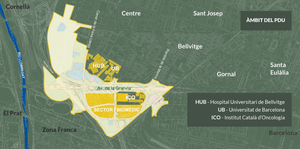 Mapa de la zona enmarcada en el PDU Biopol-Granvia de L’Hospitalet.