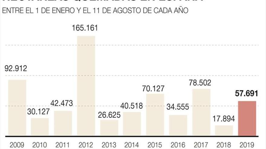 El triple de hectáreas quemadas que en 2018