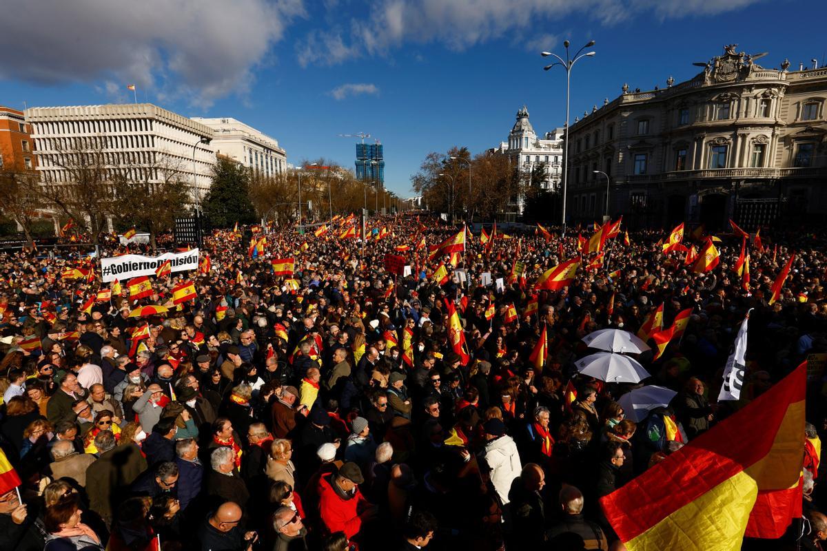 People protest against the government of Spanish Prime Minister Pedro Sanchez in Madrid