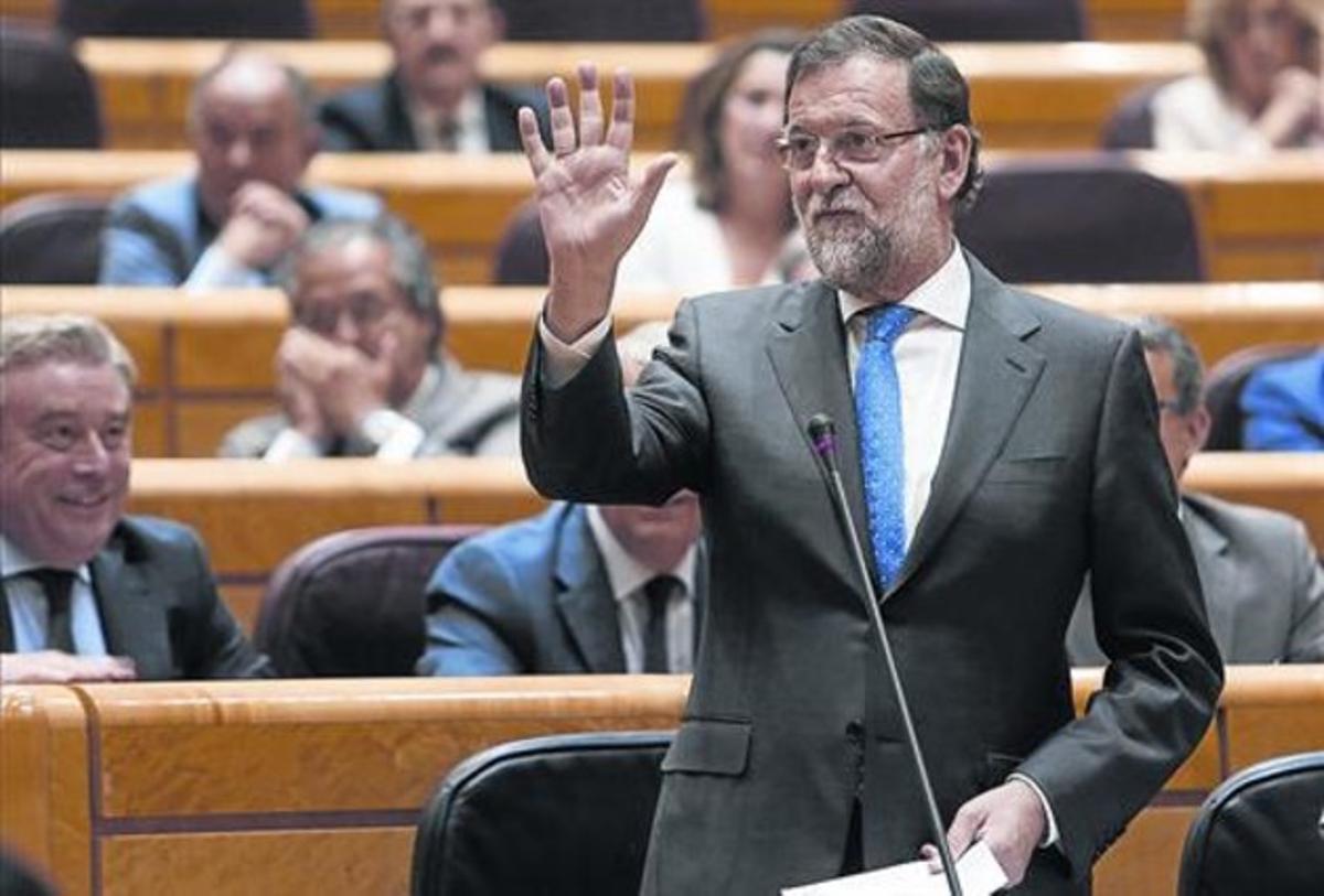 El president del Govern, Mariano Rajoy, ahir, al Senat.