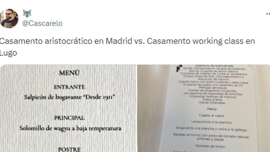 La comparativa del menú de la boda de Almeida con el de una boda gallega que arrasa en redes: &quot;Galicia calidade e cantidade&quot;