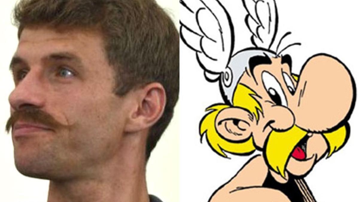 Müller rindió homenaje a la Eurocopa de Francia posando con un bigote como el del mítico Astérix