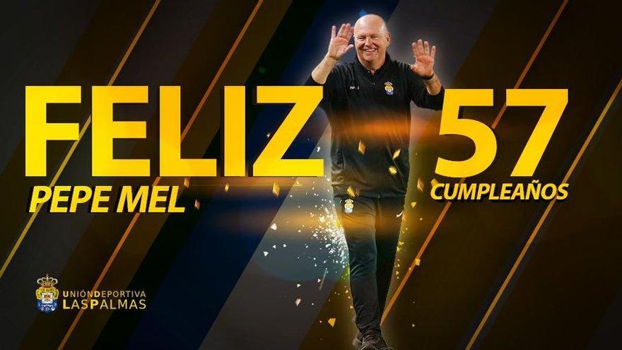 José Mel Pérez, y la imagen representativa del club de su 57 cumpleaños.