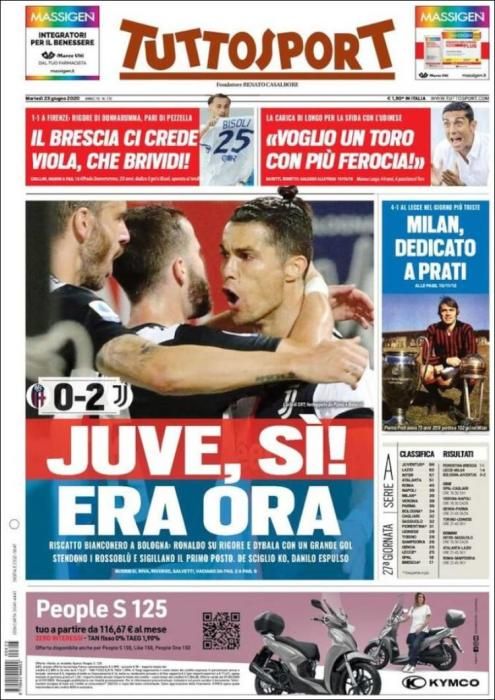 Portada TUTTOSPORT martes 23 junio 2020