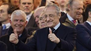 El presidente del Real Madrid, Florentino Pérez, antes del inicio de un partido