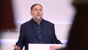 El presidente de ERC, Oriol Junqueras, este lunes en la presentación de la ley sobre el IRPF.