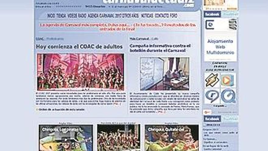 Una páginas con noticias sobre el carnaval de Cádiz
