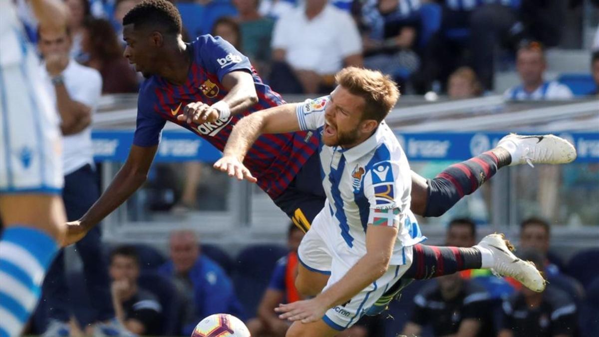 Ousmane Dembélé ha marcado el segundo gol blaugrana en Anoeta