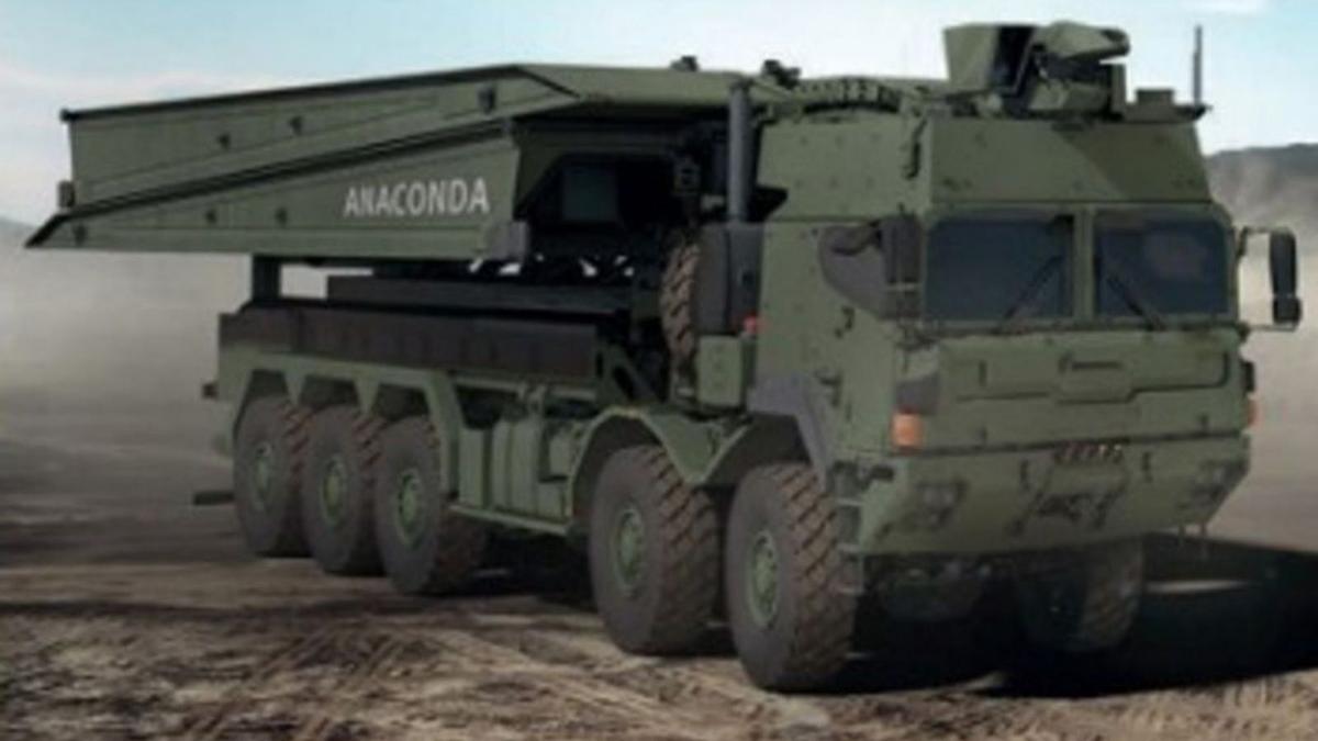 Un vehicle amb el sistema llançaponts Anaconda acoblat. | RHEINMETALL