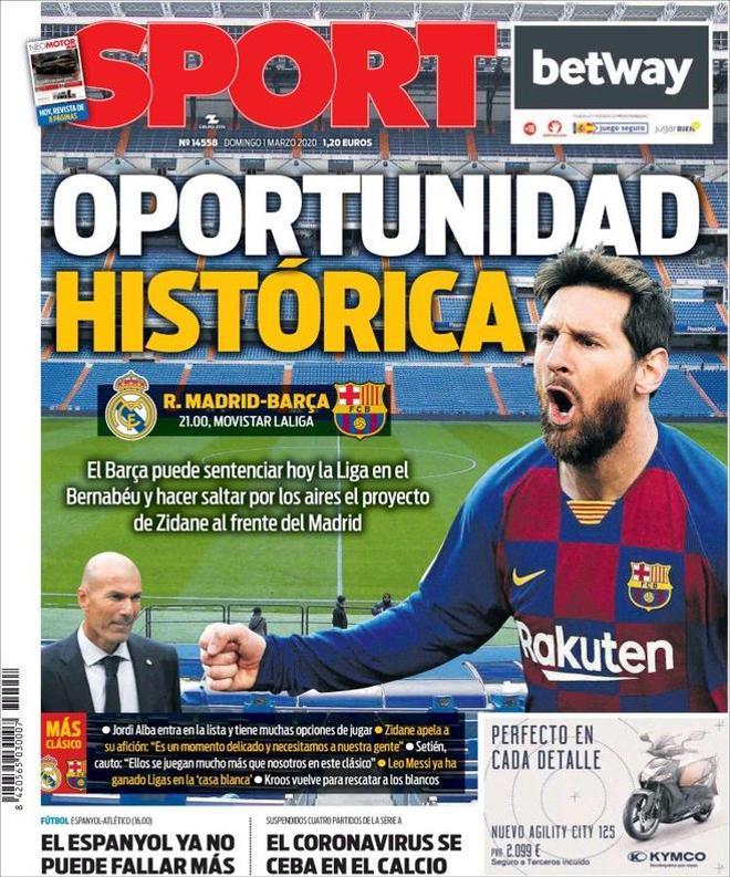 Esta es la portada de SPORT del domingo 1 de marzo