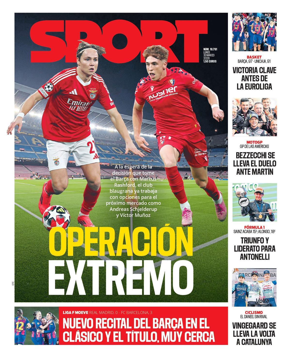 Esta es la portada de SPORT de hoy lunes, 30 de marzo de 2026