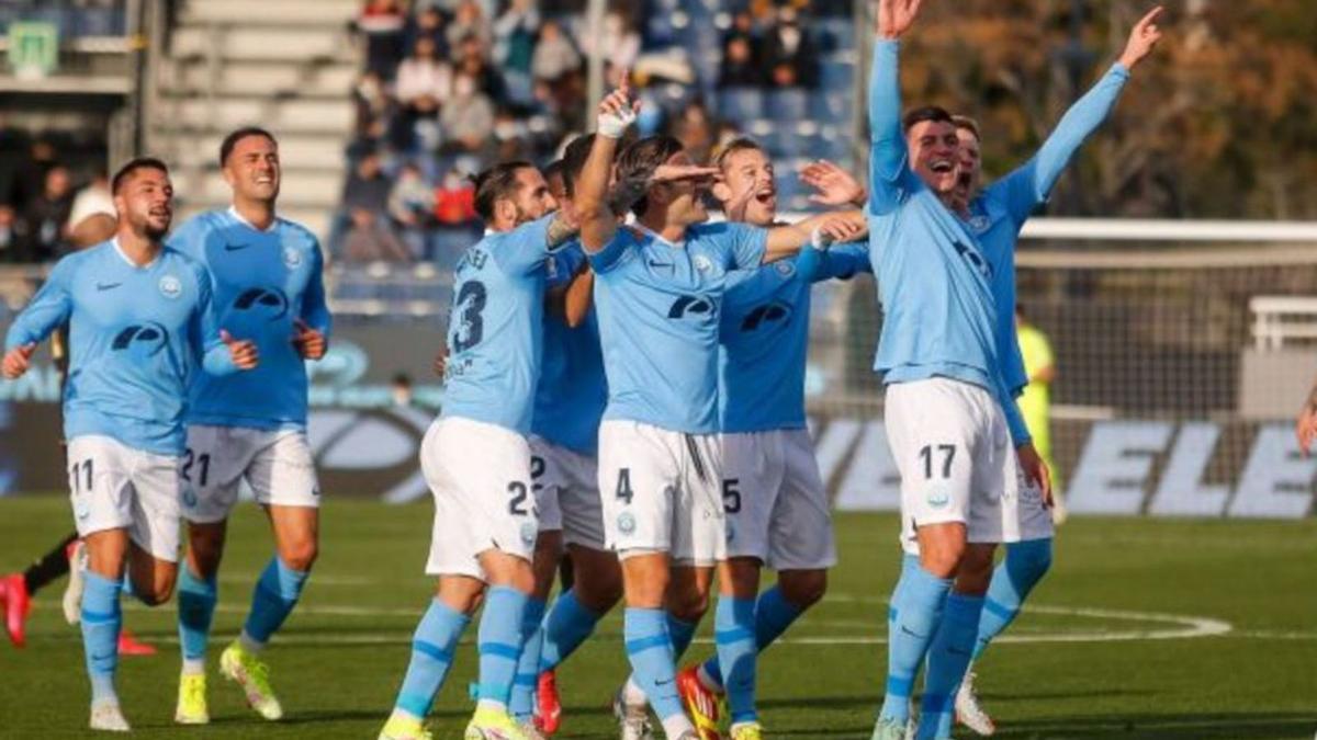 Celebración de uno de los seis goles ante el Alcorcón.