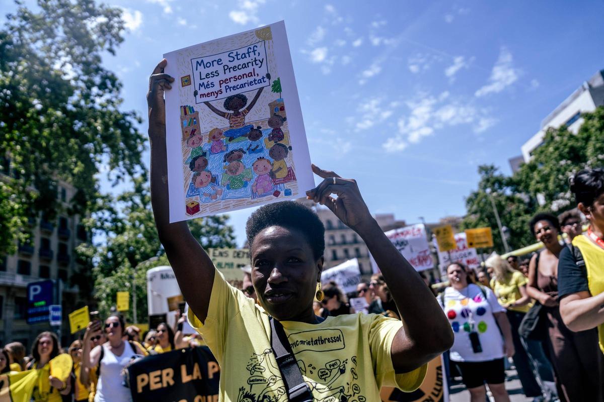 Protesta de trabajadores de educación infantil, este miércoles en Barcelona.
