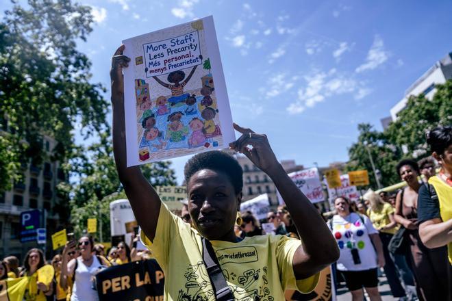 Protesta de trabajadores de educación infantil, este miércoles en Barcelona.