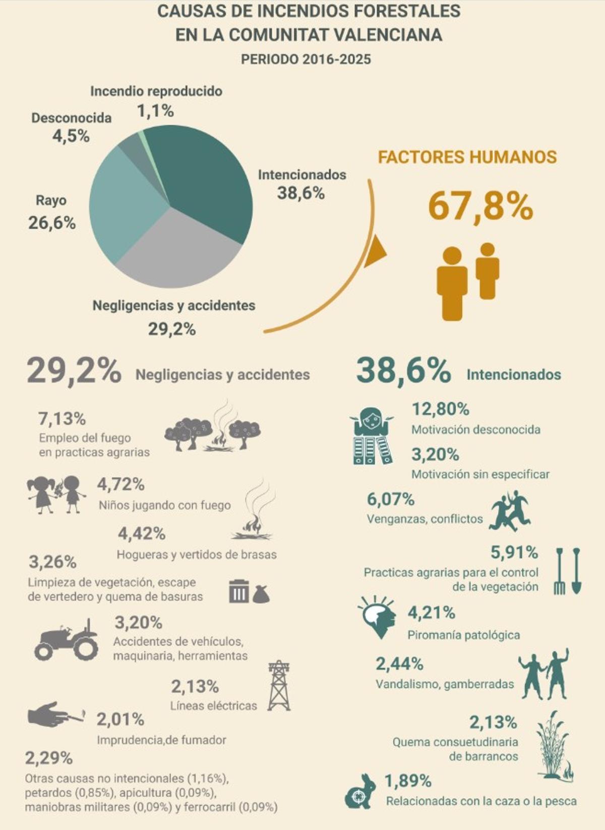 Cuadro explicativo de las causas de los incendios valencianos en los últimos diez años.