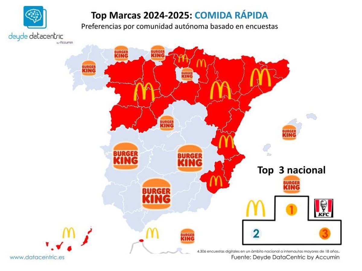 Mapa de preferencias en marca de comida rápida favorita en España en 2023