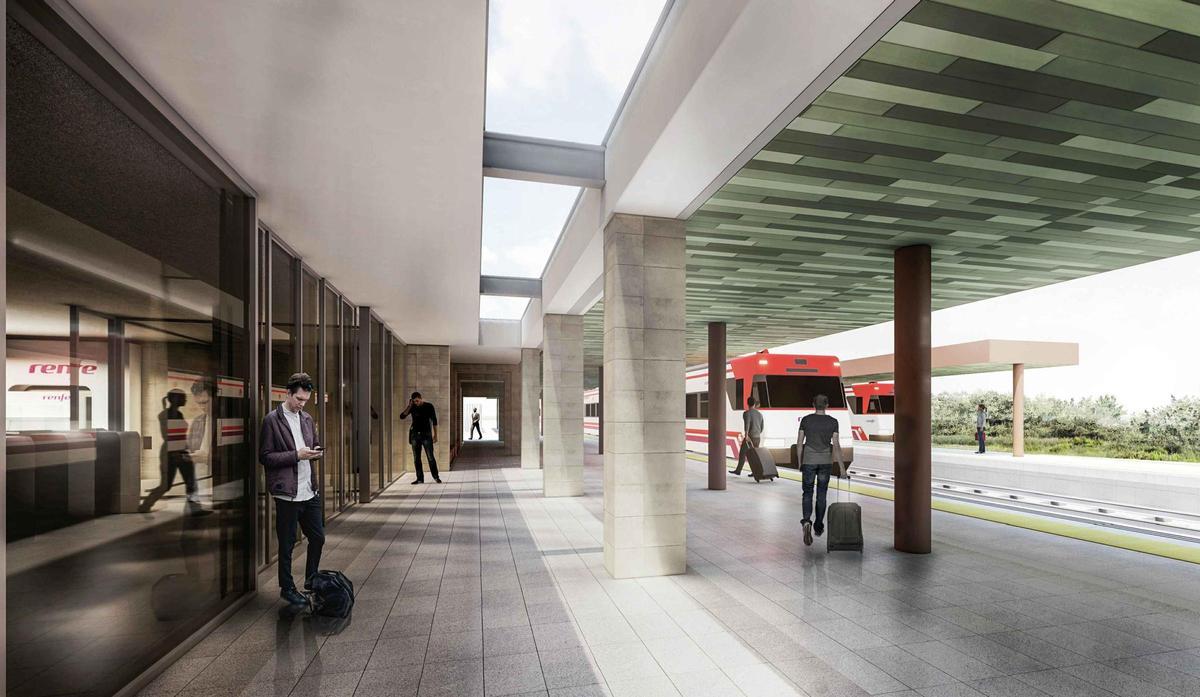 Imagen virtual del interior de la futura estación de Renfe de Tavernes de la Valldigna.