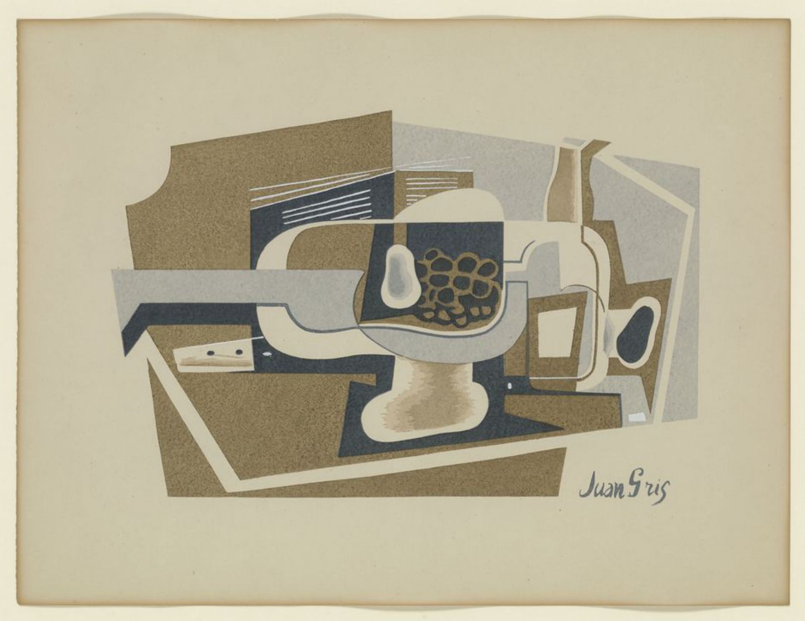 Pochoir. “Nature morte au compotier”, en “l’esprit nouveau” de 1923, de Juan Gris.