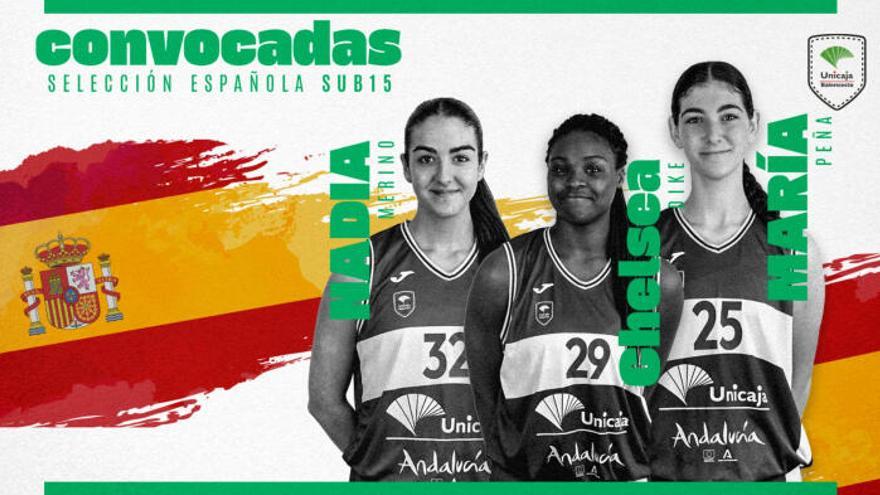 Nadia Merino, María Peña y Chelsea Dike, con la selección española Sub-15