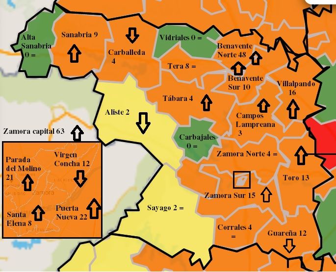 Mapa actualizado de contagios COVID (positivos en los últimos siete días)