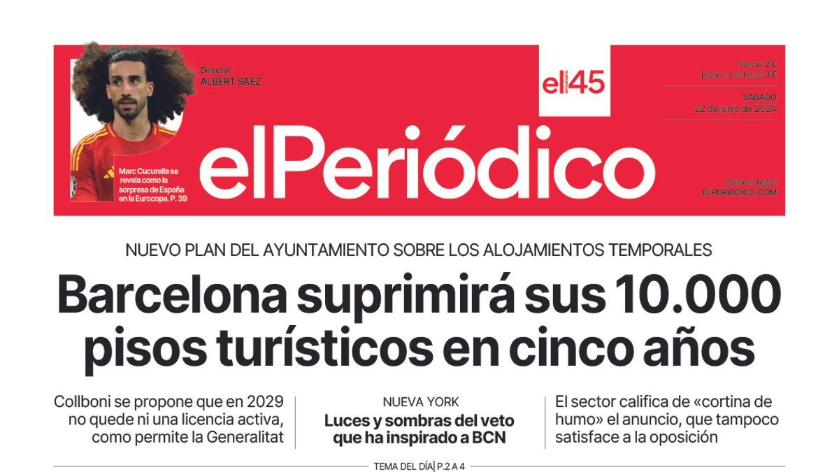 La portada de EL PERIÓDICO del 22 de junio de 2024