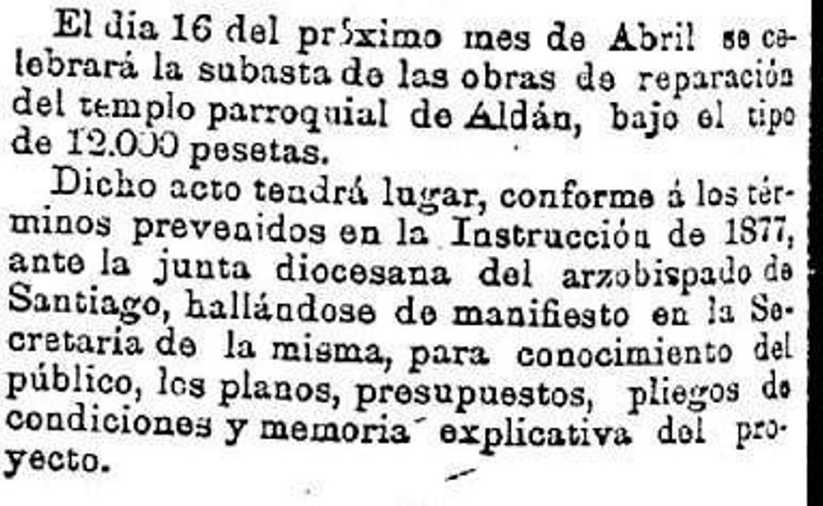 A nova igrexa de Aldán e a caída do campanario