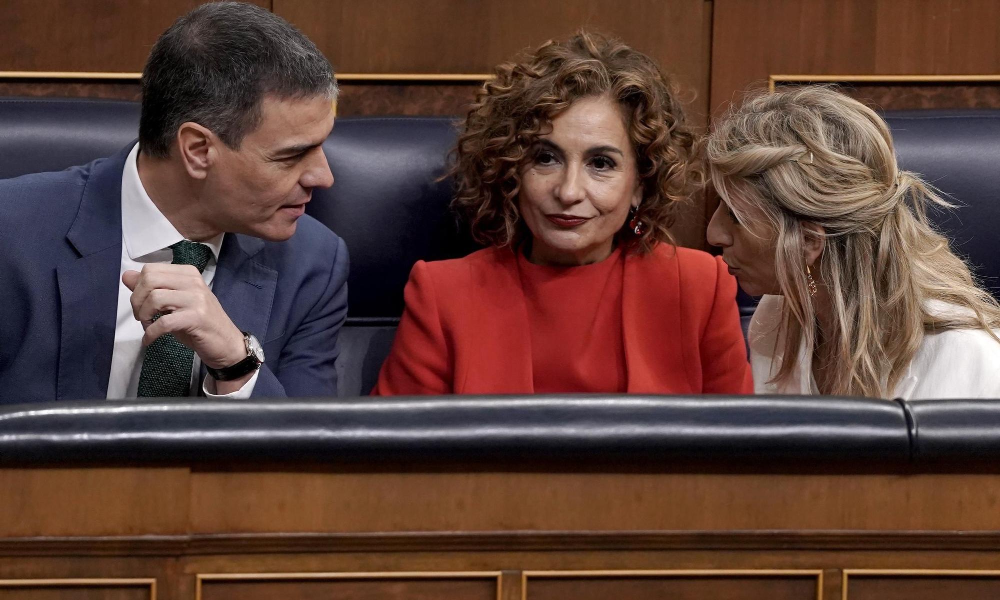 Sánchez, Montero y Aagesen. Comparecencia de Pedro Sánchez en el Congreso de los Diputados.