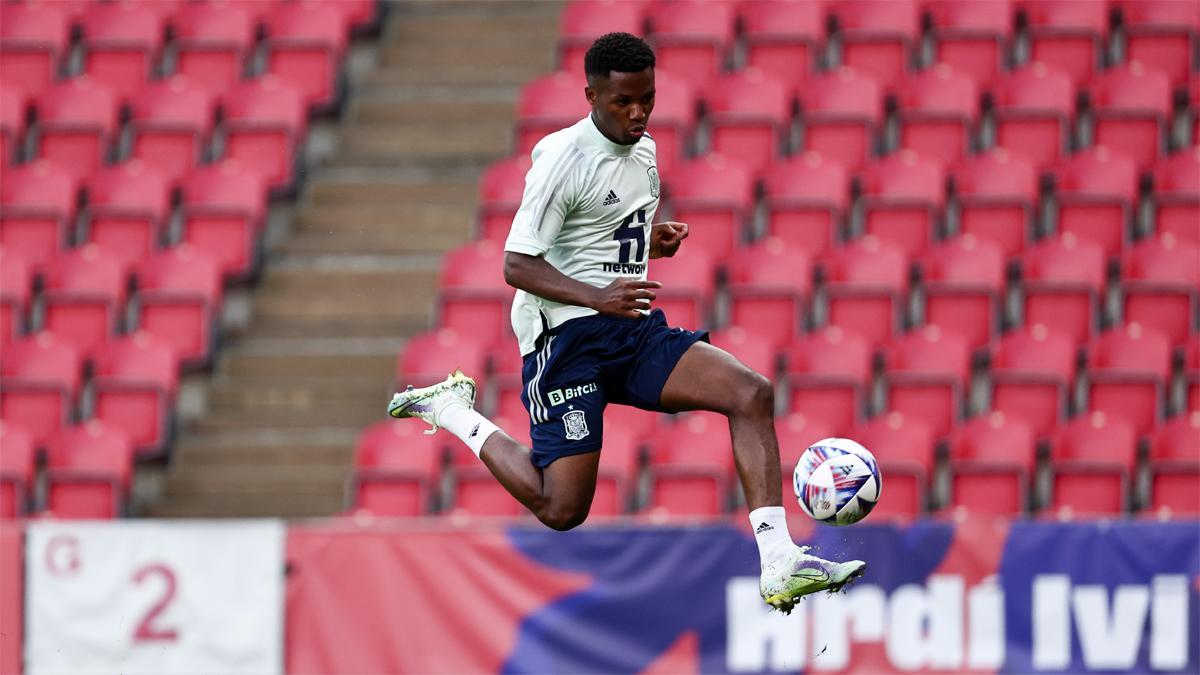 Ansu Fati, en el entrenamiento de la selección española en Praga