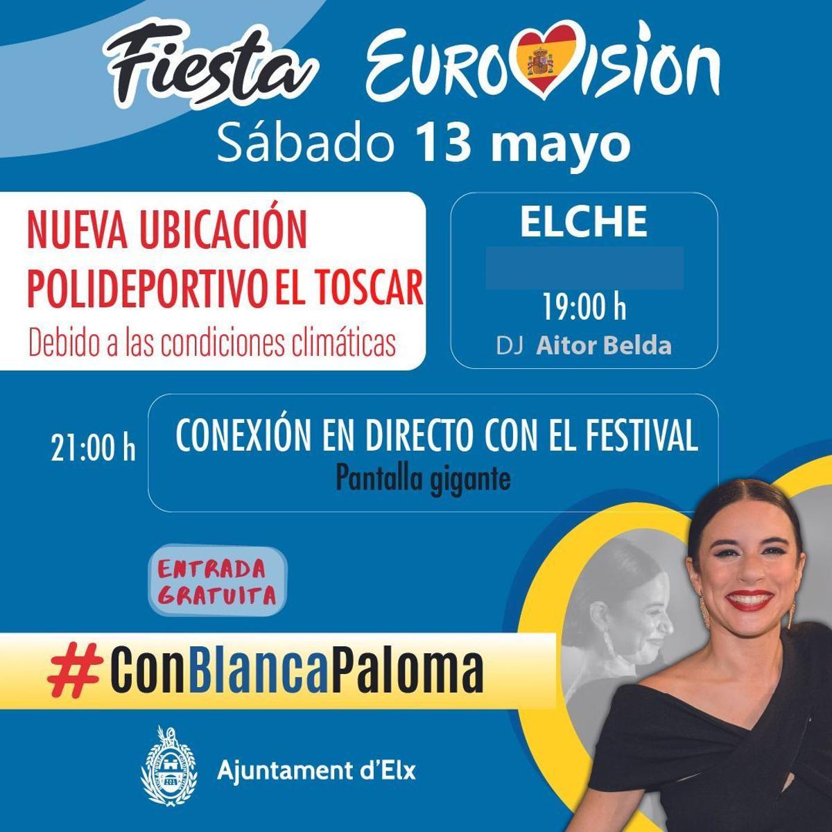 El anuncio municipal del traslado de la fiesta al polideportivo de El Toscar para la actuación de Blanca Paloma en Eurovisión