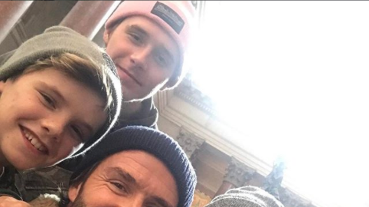 David Beckham con Brooklyn, Crus, Romeo y Harper