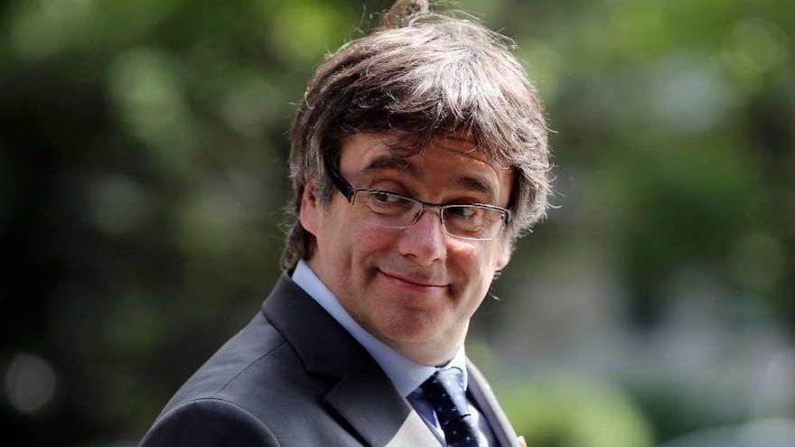 Puigdemont, el pasado mes de mayo, tras ofrecer una rueda de prensa en Berlín. // Efe