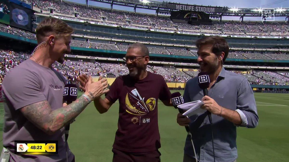 Guti, Djalminha y el presentador, Pablo Pinto, en DAZN
